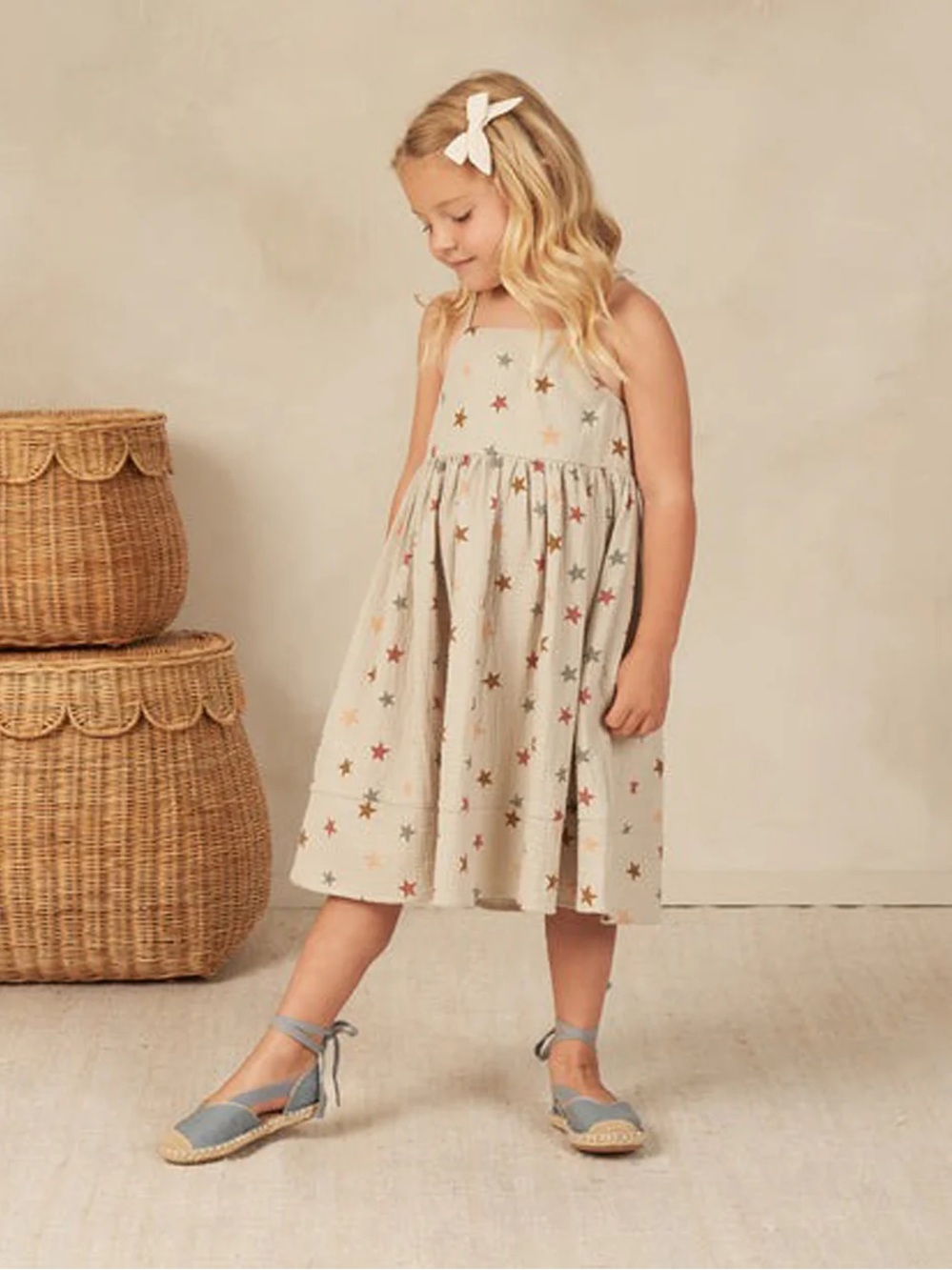 $36 ADD ON Rylee + Cru girls star strappy Sleeveless Dress Tan Multi 4‎ 5 4-5